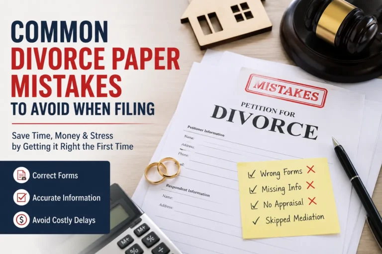 Common divorce paper mistakes to avoid when filing, including incorrect forms, missing information, and costly delays
