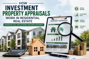 Investment property appraisal showing rental income, occupancy, market demand, comparable sales, and property value