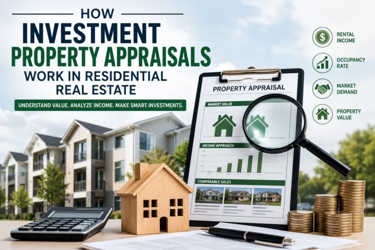 Investment property appraisal showing rental income, occupancy, market demand, comparable sales, and property value