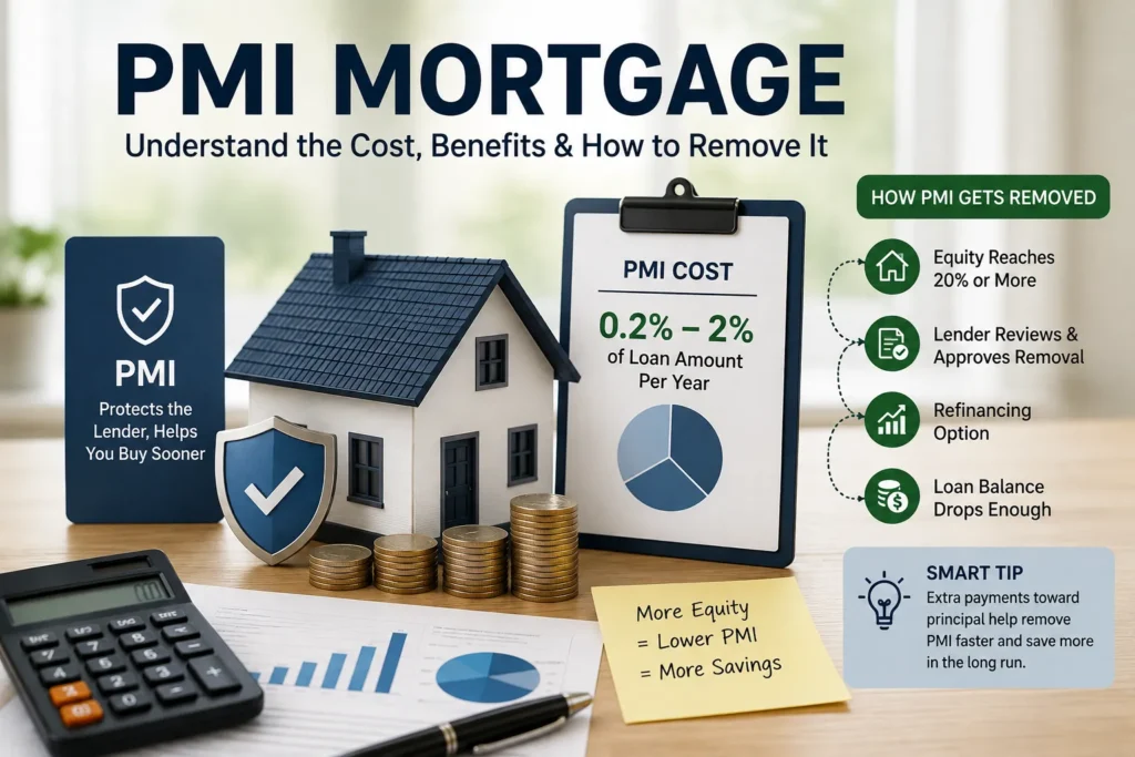 PMI mortgage cost and removal guide showing equity, loan balance, refinancing, and ways to reduce PMI