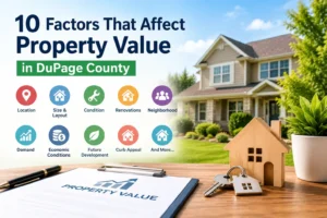 10 factors that affect property value in DuPage County, including location, condition, renovations, demand, and curb appeal