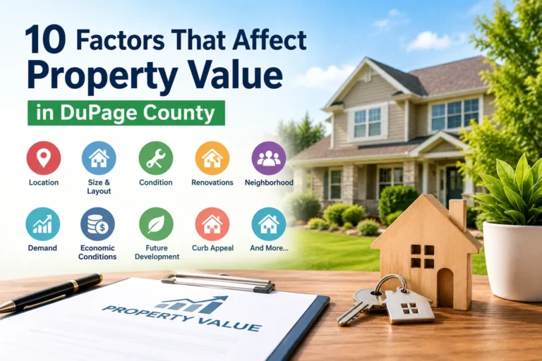 10 factors that affect property value in DuPage County, including location, condition, renovations, demand, and curb appeal